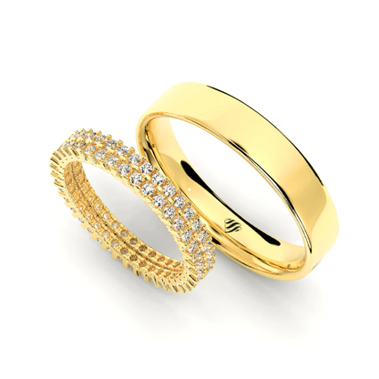 Par de Alianças de Casamento Noivado em Ouro 18k 4mm e 3mm Couple