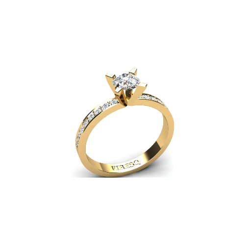 Anel de Noivado Solitario Diamantes Brilhante Ouro Amarelo 18k Luna