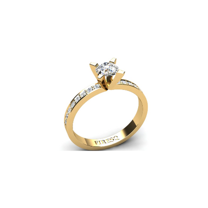 Anel de Noivado Solitario Diamantes Brilhante Ouro Amarelo 18k Luna