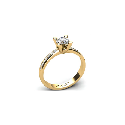 Anel de Noivado Solitario Diamantes Brilhante Ouro Amarelo Rumer