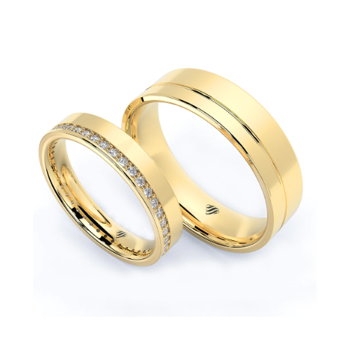 Par de Alianças de Casamento Noivado em Ouro 18k 4mm e 6mm Luxo