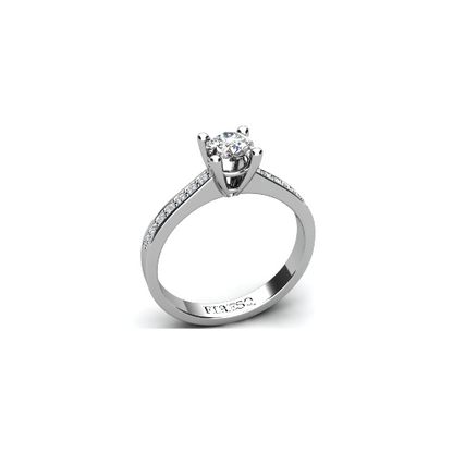 Anel de Noivado Solitario Diamantes Brilhante Ouro Branco Newel