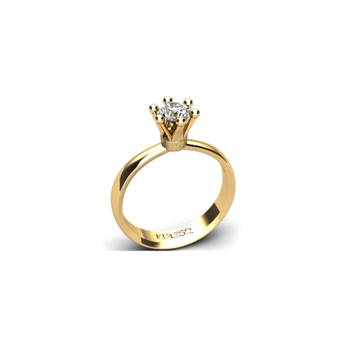 Anel de Noivado Solitario Diamantes Brilhante Ouro Amarelo Coroa