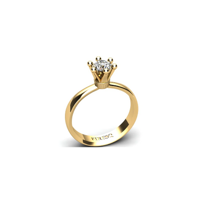 Anel de Noivado Solitario Diamantes Brilhante Ouro Amarelo Coroa