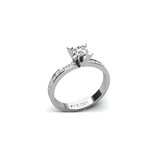 Anel de Noivado Solitario Diamantes Brilhante Ouro Branco 18k Luna