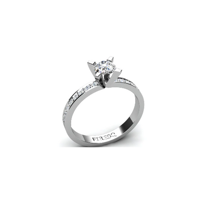 Anel de Noivado Solitario Diamantes Brilhante Ouro Branco 18k Luna