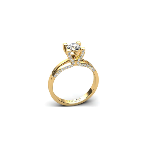 Anel de Noivado Solitario Diamantes Brilhante Ouro Amarelo 18k Miriam