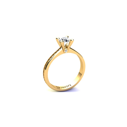 Anel de Noivado Solitario Diamantes Brilhante Ouro Amarelo Daisy