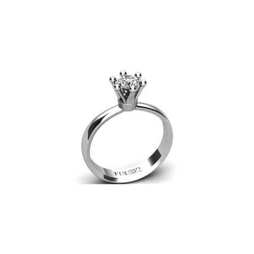 Anel de Noivado Solitario Diamantes Brilhante Ouro Branco Coroa