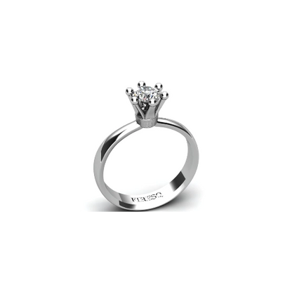 Anel de Noivado Solitario Diamantes Brilhante Ouro Branco Coroa