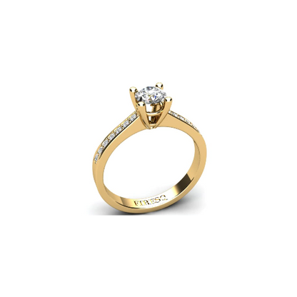 Anel de Noivado Solitario Diamantes Brilhante Ouro Amarelo Newel