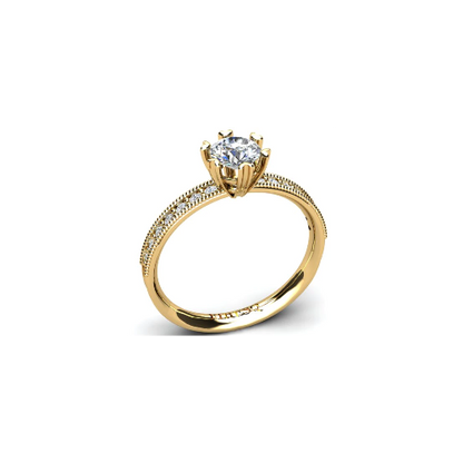 Anel de Noivado Solitario Diamantes Brilhante Ouro Amarelo Sally