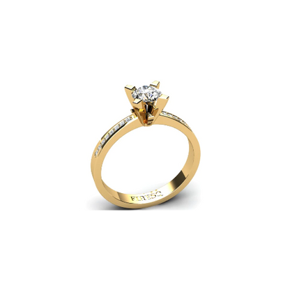Anel de Noivado Solitario Diamantes Brilhante Ouro Amarelo Gipsy